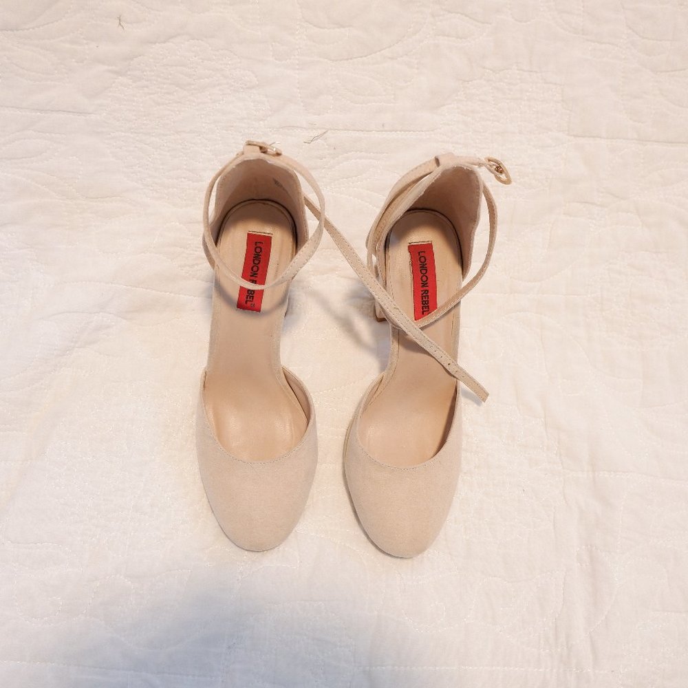 London Rebel Nude Ankle Strap Heels